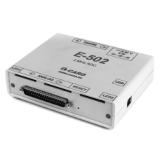 Модуль E-502-P-EU-D АЦП: 16 бит, 2 МГц, 16 / 32 канала. ТТЛ: входы и выходы, ЦАП: 2 канала, 16 бит, 1 МГц на канал. Гальваноразвязка: 500 В. Сигнальный процессор: Blackfin, 530 МГц, ОЗУ 32 Мбайт. Интерфейсы: USB 2.0 (high-speed) & Ethernet (100 Мбит)
