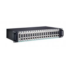 Шасси преобразователя TRC-2190-DC-48V 2U Rackmount chassis, with a single 36 to 53 VDC input, 18 slots on the front panel, and CSM-MN01 managed module